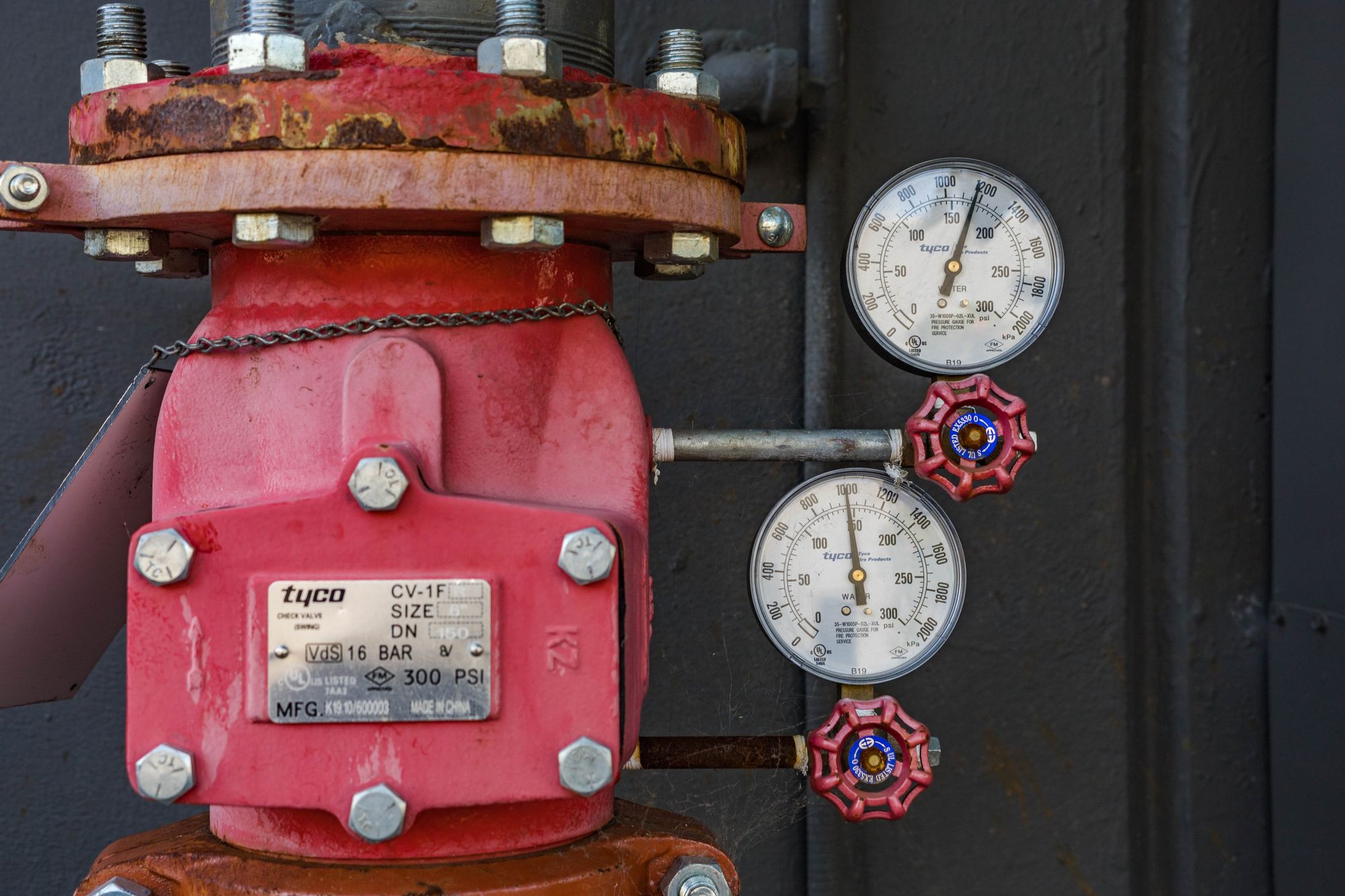 Pipeline valve assembly with pressure gauges