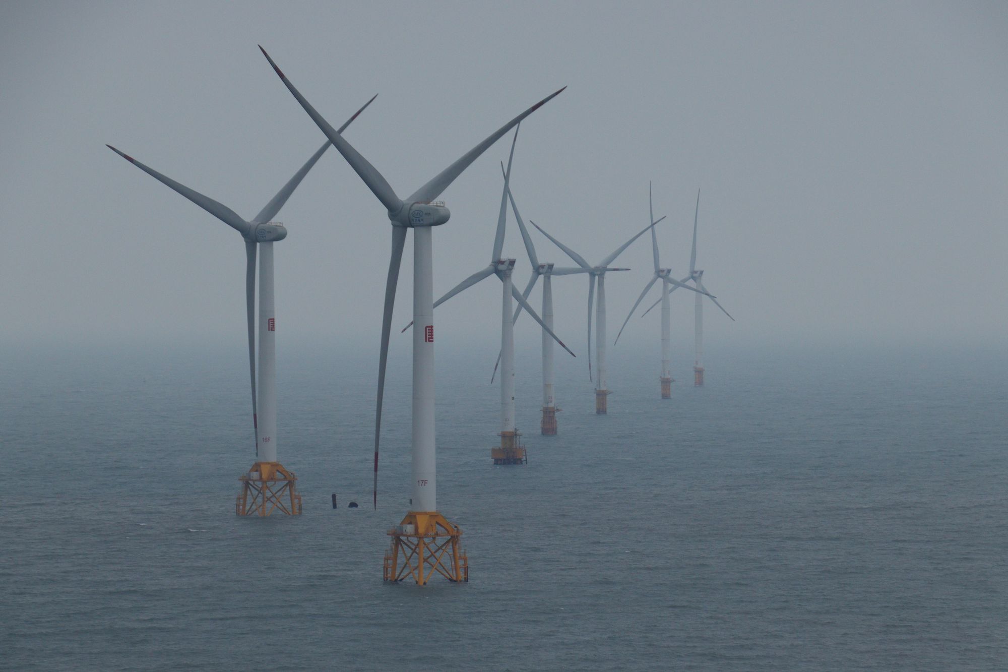 Offshore wind turbines in open sea